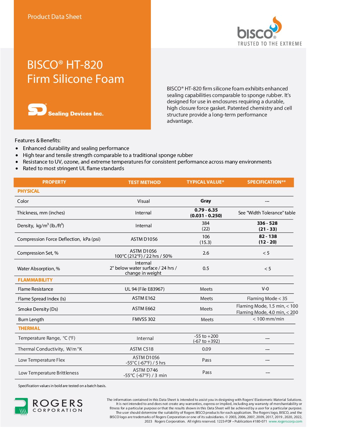 BISCO HT-820 Firm Cellular Silicone