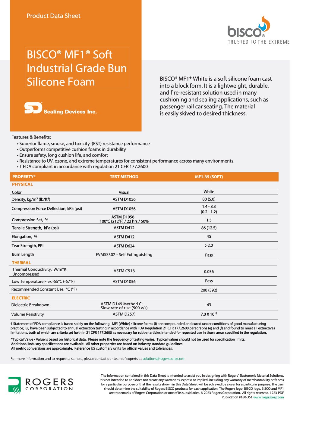 BISCO MF1 Soft Industrial Grade Bun Silicone Foam