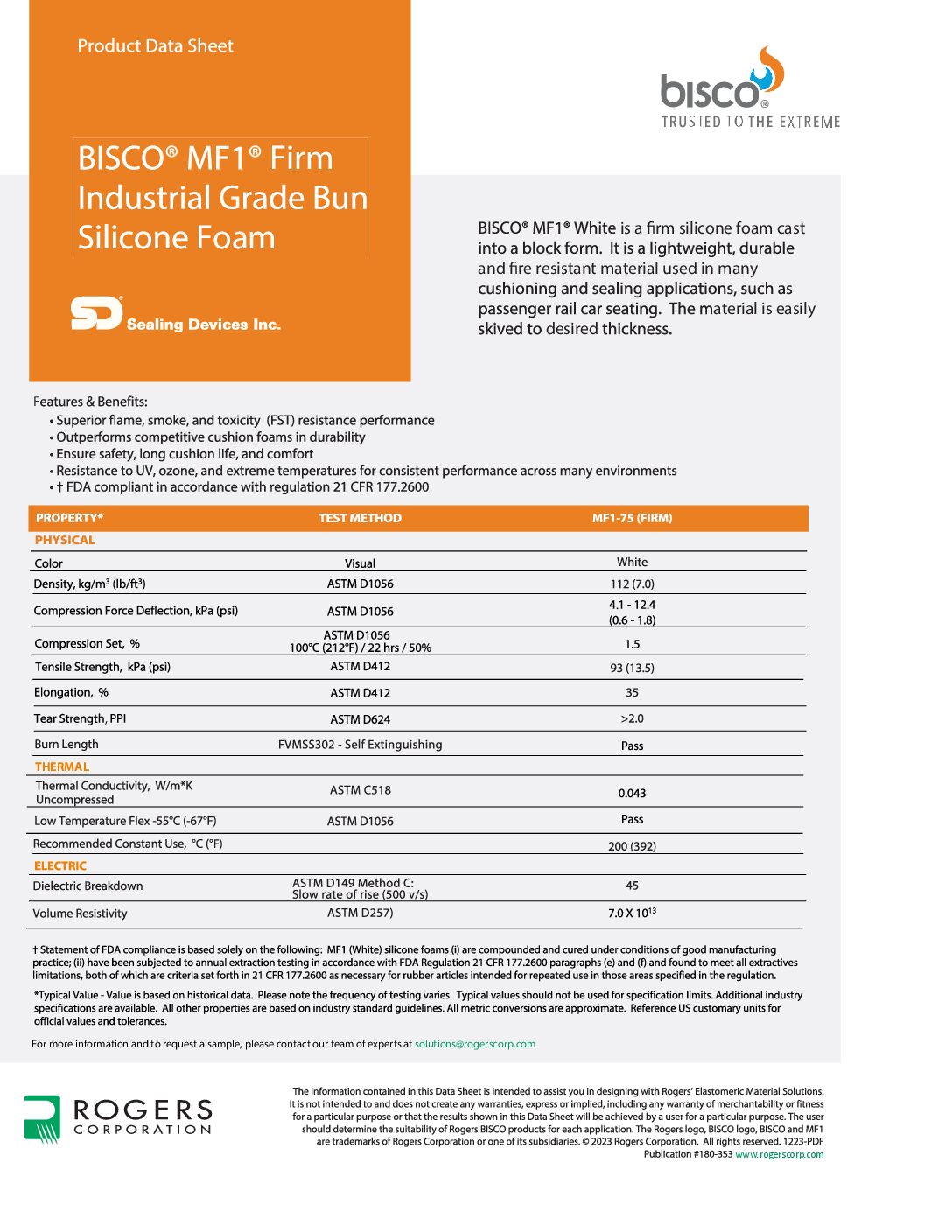 BISCO MF1 Firm Industrial Grade Bun Silicone Foam