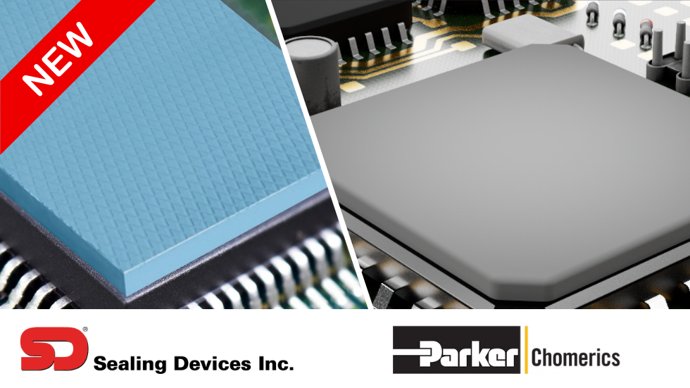 Parker Chomerics PAD 30RB and PAD 120LOE thermal gap pads on electronic components, now available through Sealing Devices.