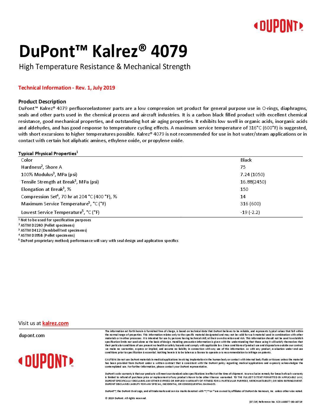 DuPont™ Kalrez® 4079 Perfluoroelastomer Parts Material Technical Info