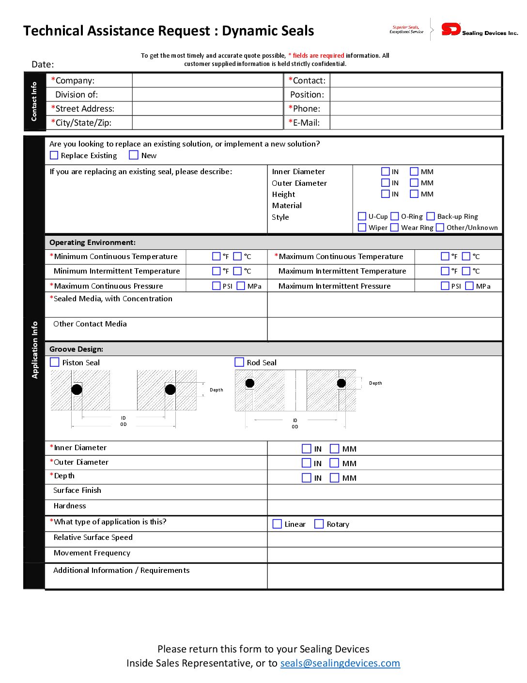 Dynamic Seals Technical Assistance Request Form