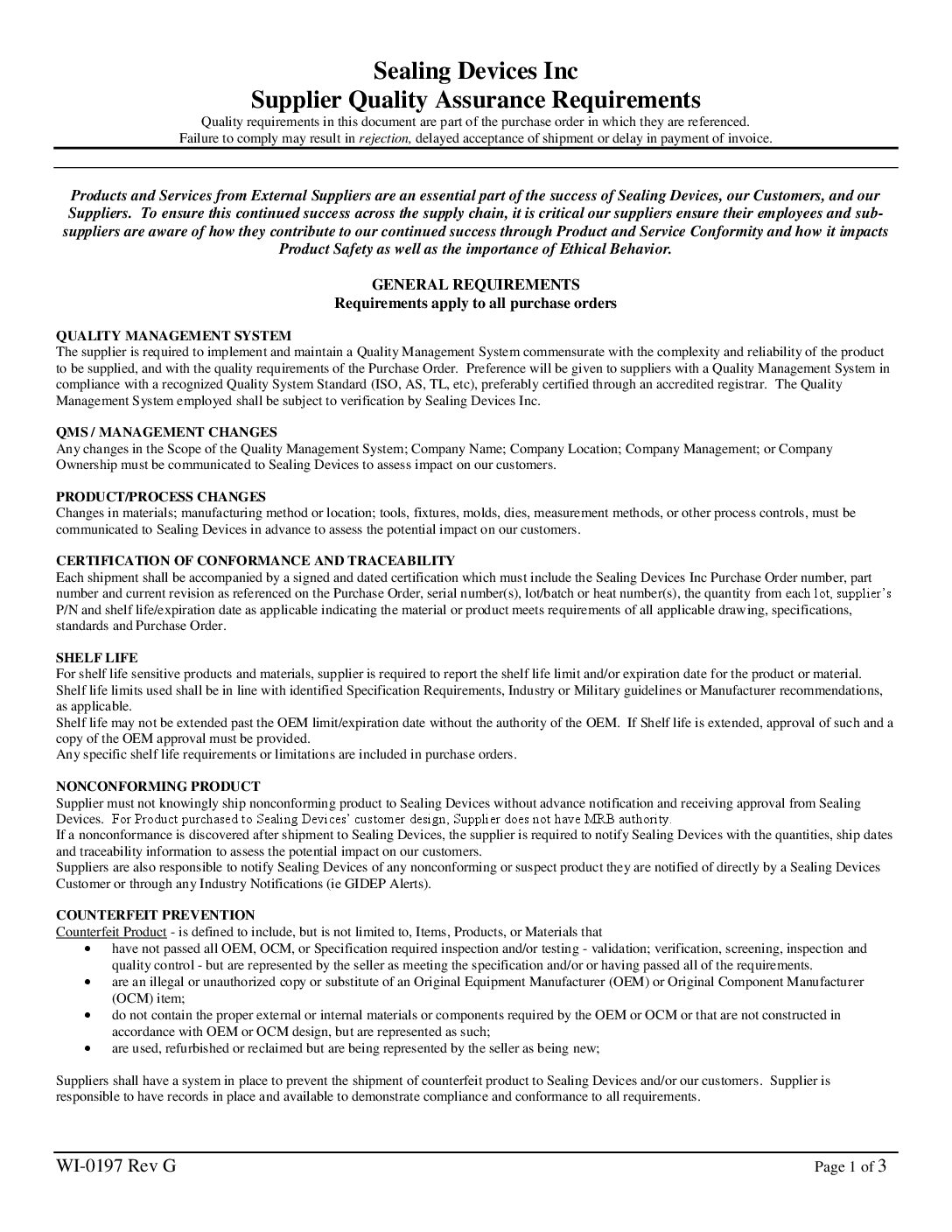 Supplier Quality Assurance Requirements